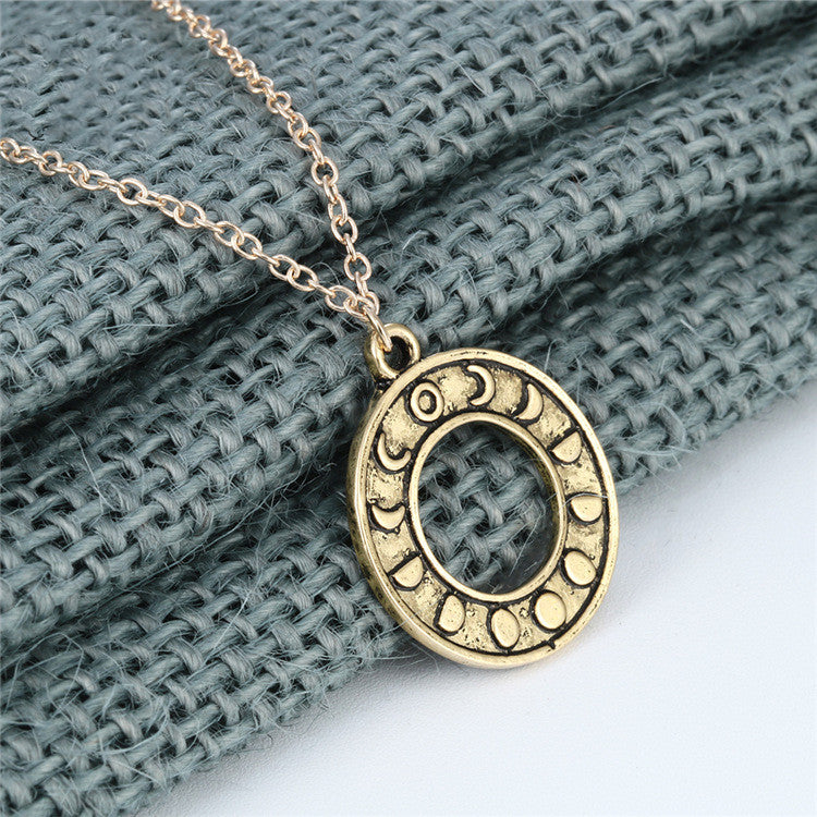 Moon Phase Astrology Round Pendant Magic Necklace Handmade Jewelry