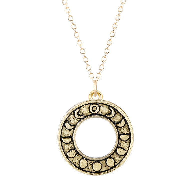 Moon Phase Astrology Round Pendant Magic Necklace Handmade Jewelry