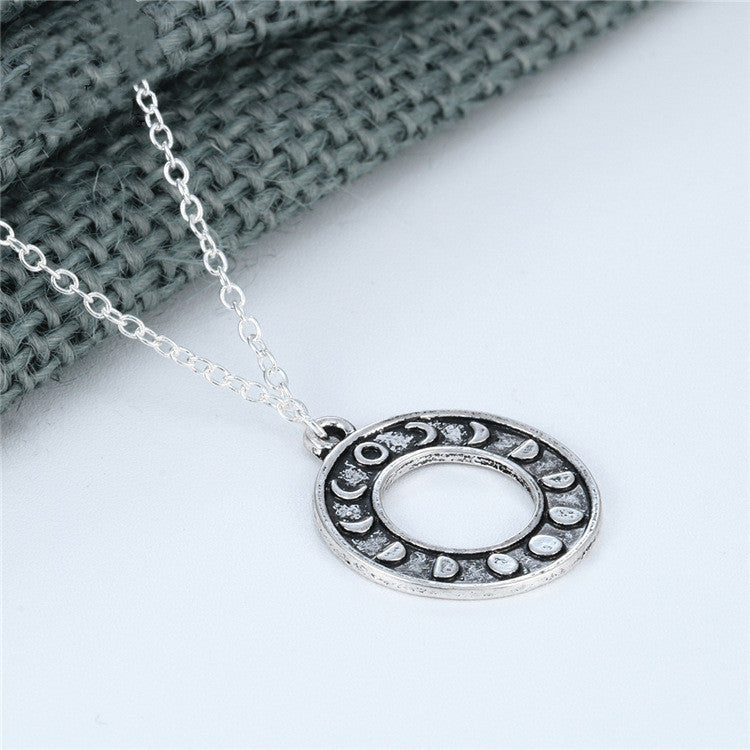 Moon Phase Astrology Round Pendant Magic Necklace Handmade Jewelry