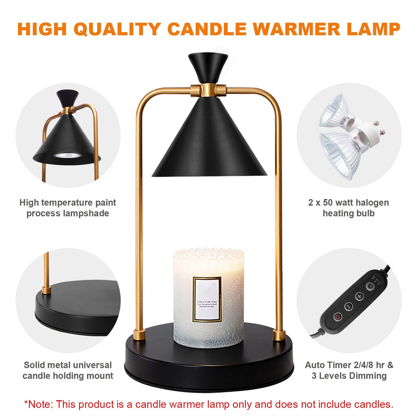 Candle Warmer Lamp with Timer, Dimmable Candle Lamp Warmer Electric Compatible with Small and Large Scented Candles Gift Black