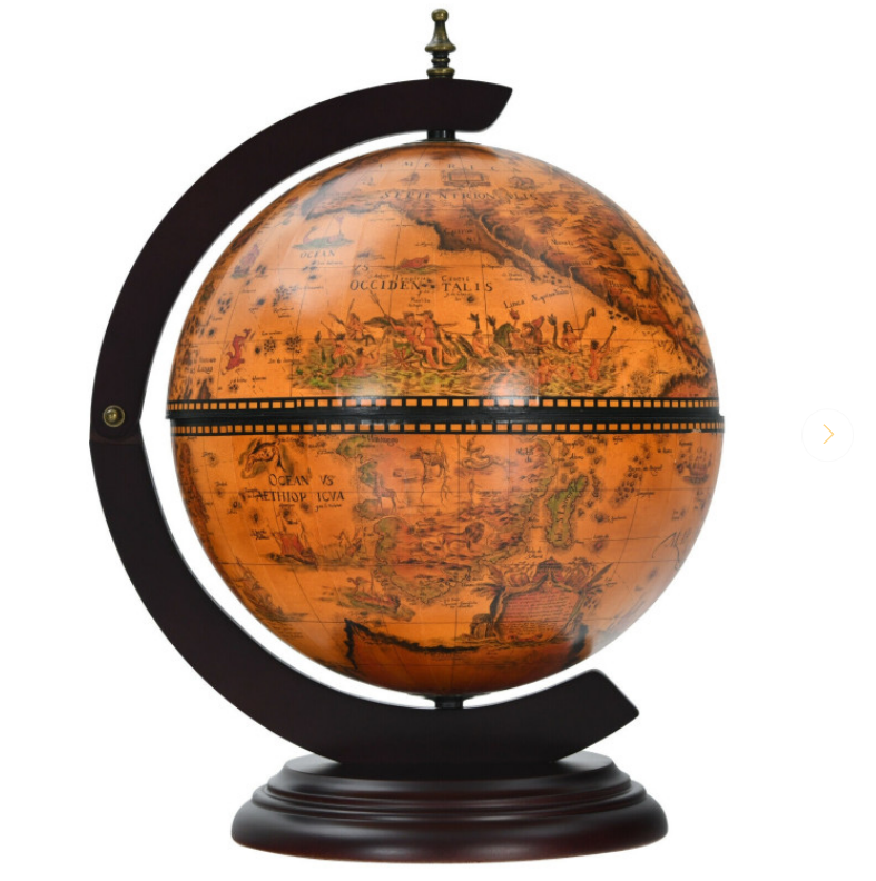 19 Inch 16th Century Nautical Map Tabletop Globe Wine Cabinet