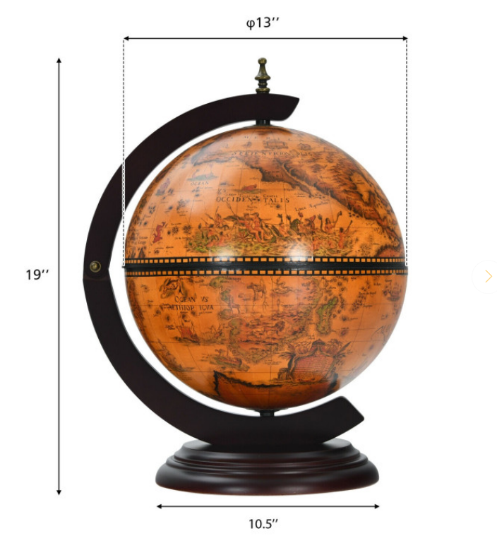 19 Inch 16th Century Nautical Map Tabletop Globe Wine Cabinet