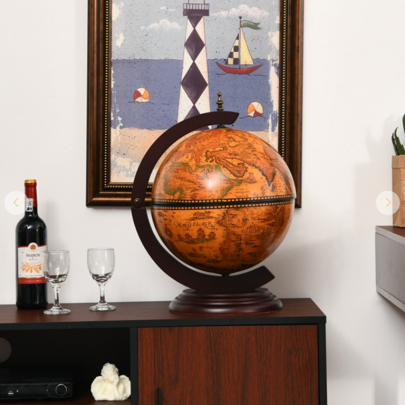 19 Inch 16th Century Nautical Map Tabletop Globe Wine Cabinet