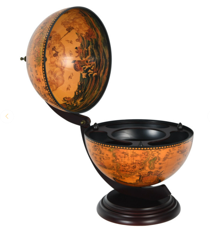 19 Inch 16th Century Nautical Map Tabletop Globe Wine Cabinet