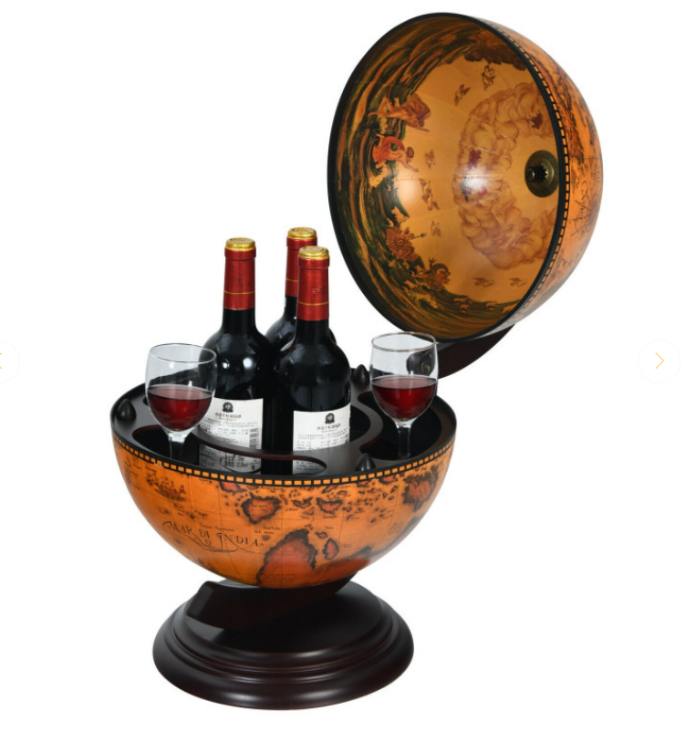 19 Inch 16th Century Nautical Map Tabletop Globe Wine Cabinet