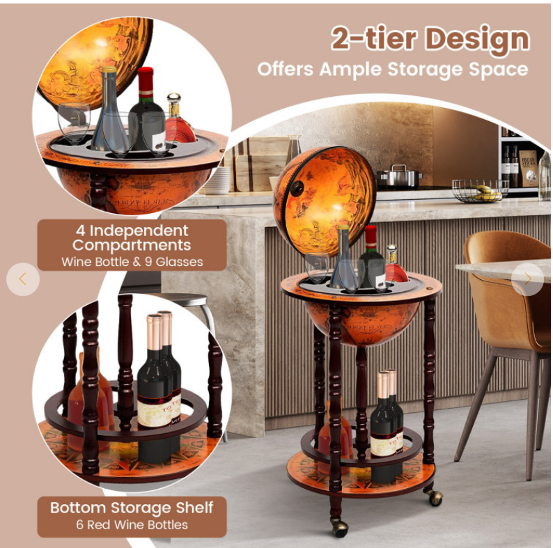 16th Century Wood Globe Wine Bar Stand