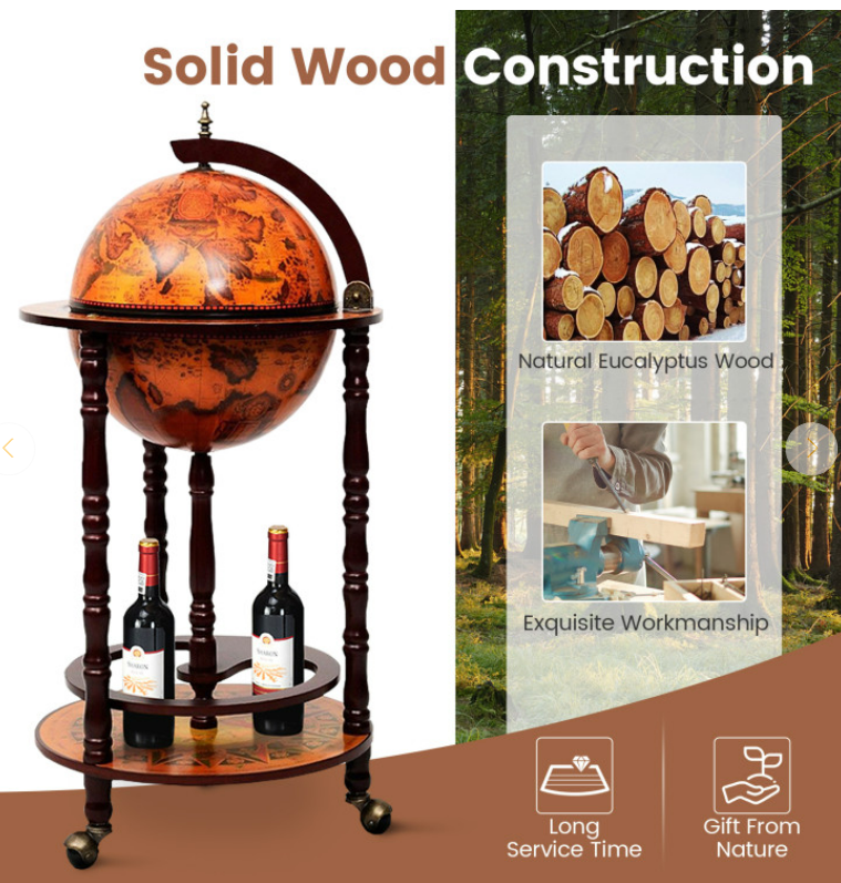 16th Century Wood Globe Wine Bar Stand