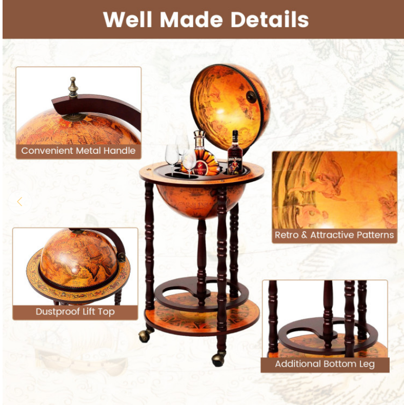 16th Century Wood Globe Wine Bar Stand