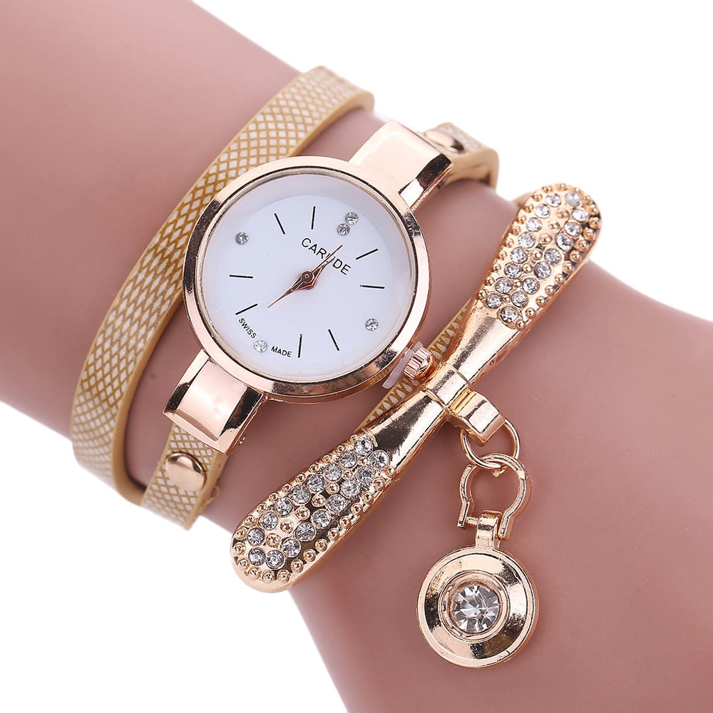 Women Watches Bracelet Fashion Casual Dress PU Band Alloy Case