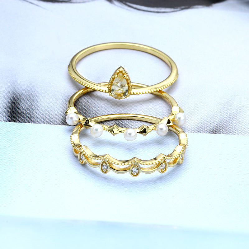 14K Gold-Plated Vintage Ring Set Elegant Dainty