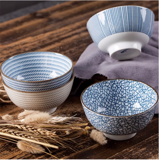 Japanese Inspired Single Porcelain Bowls or (4-Set)