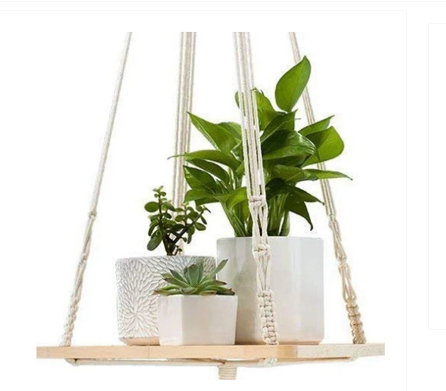 4 Pack - Cotton Macrame Plant Hangers & Shelf
