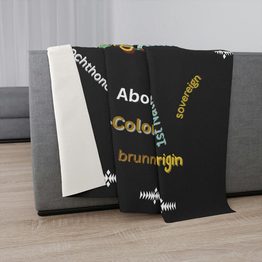 Aboriginal American Sovereign Indigenous Niiji Autonomous Design Black Throw Blanket