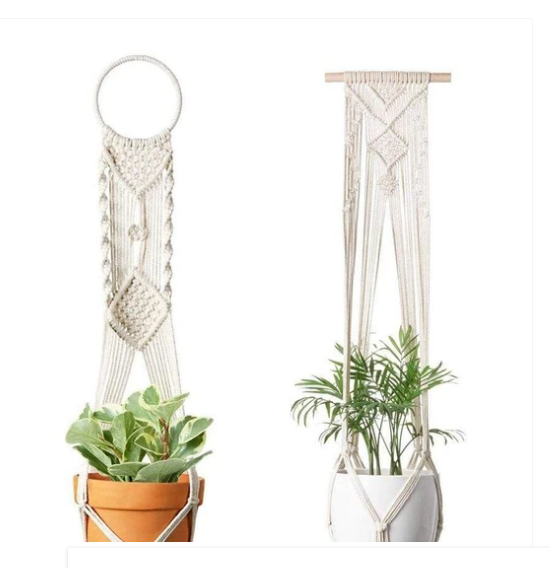 4 Pack - Cotton Macrame Plant Hangers & Shelf