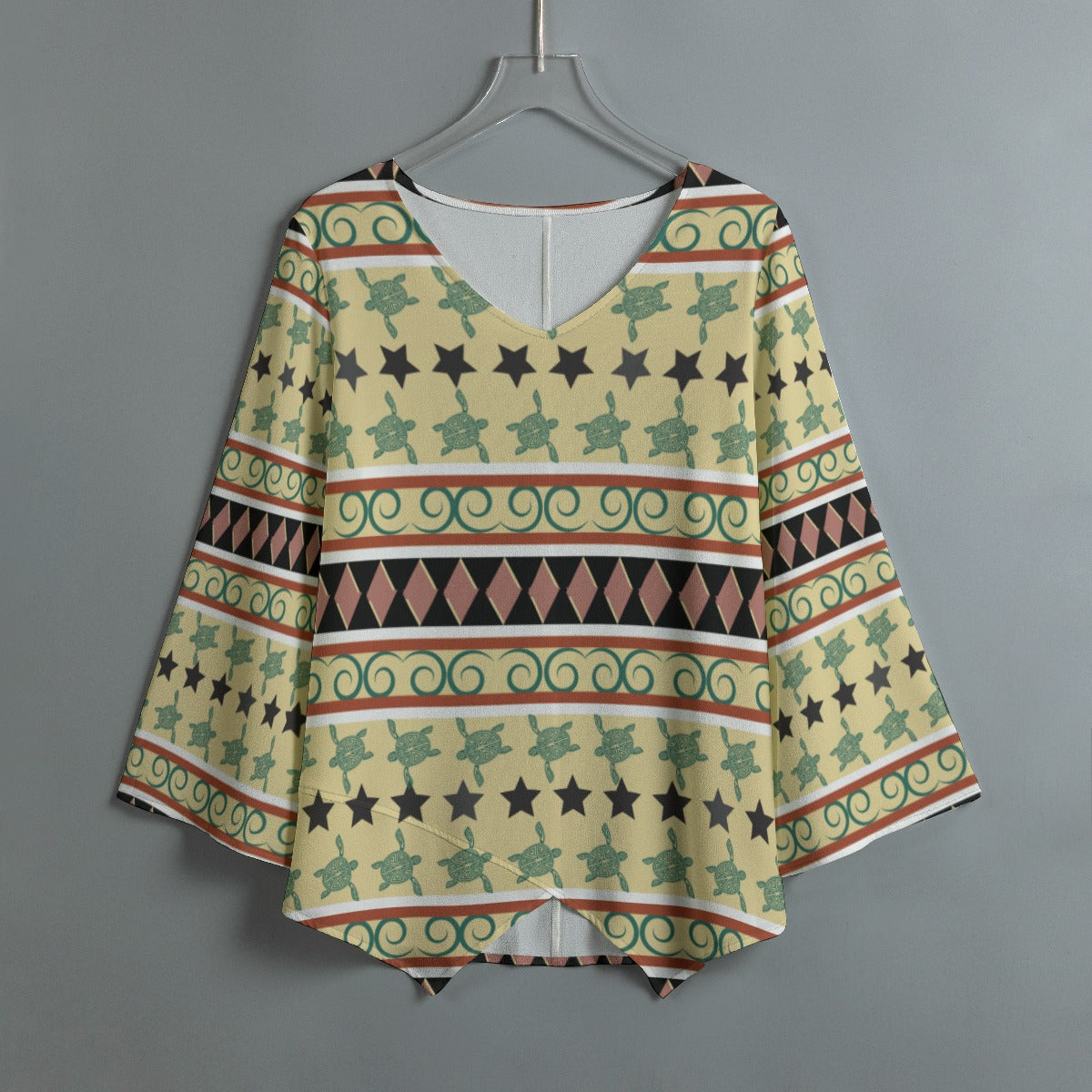 Aboriginal Print Women's V-Neck Irregular Hemmed Casual Niiji Top