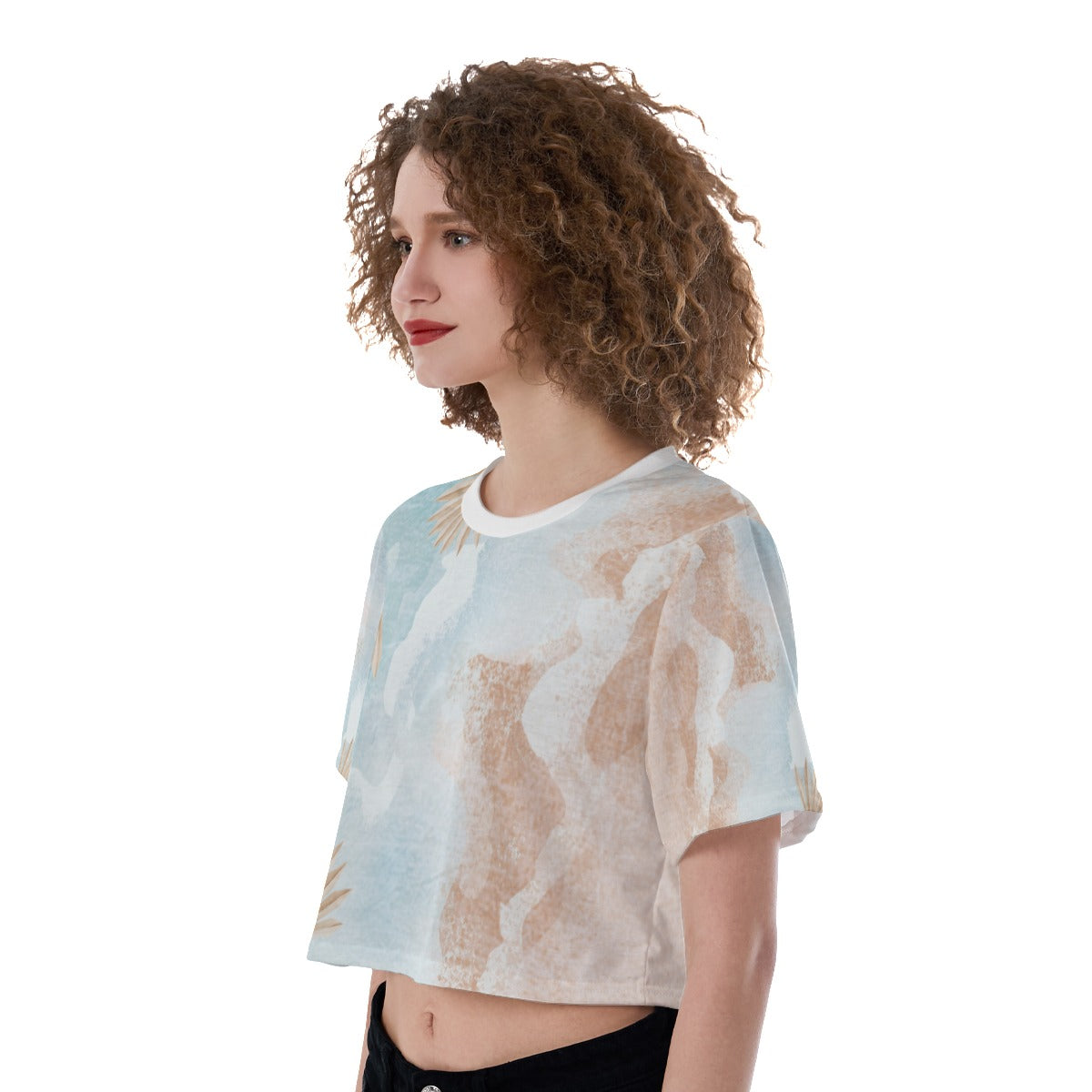 Freestyle Women's Short Sleeve Beach Bohemian SeaShell Polyester Crop Tee