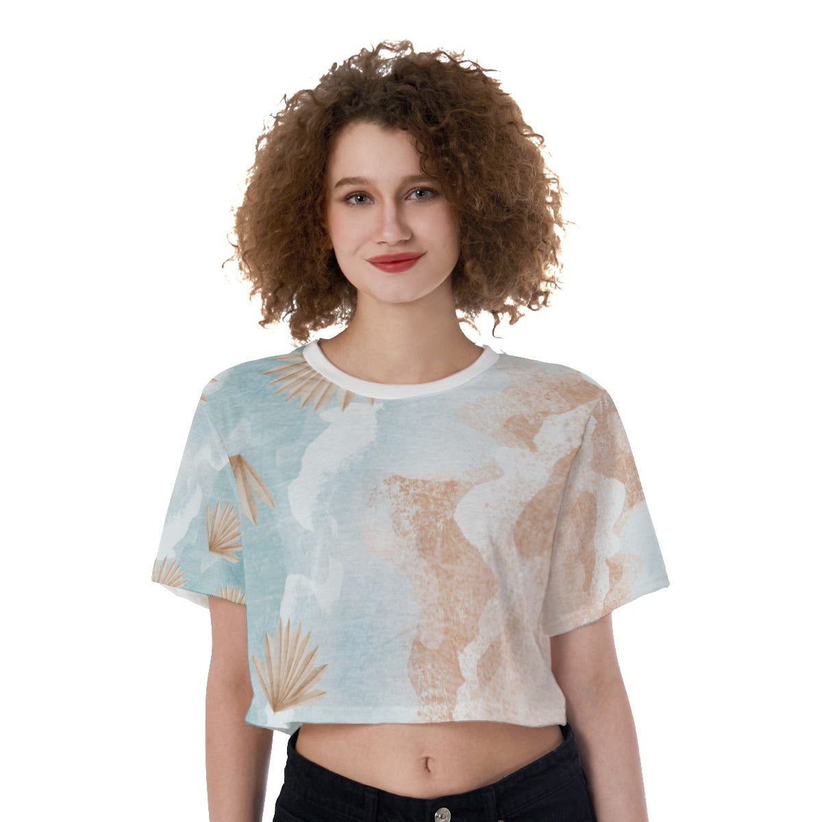 Freestyle Women's Short Sleeve Beach Bohemian SeaShell Polyester Crop Tee