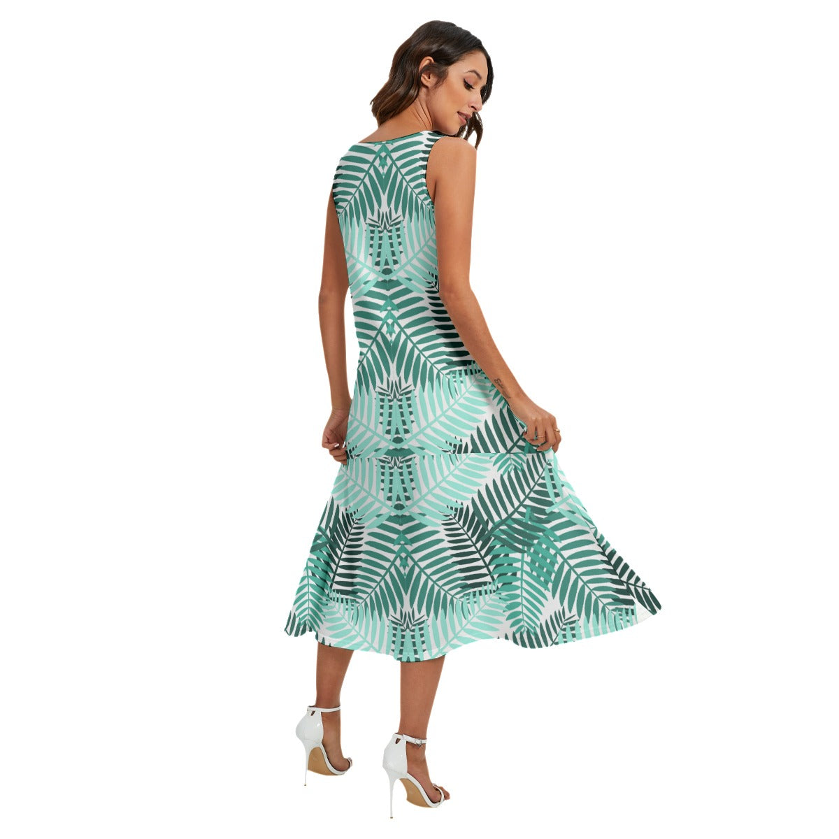 Women's Casual Formal Rainforest Print Dress with Diagonal Pockets
