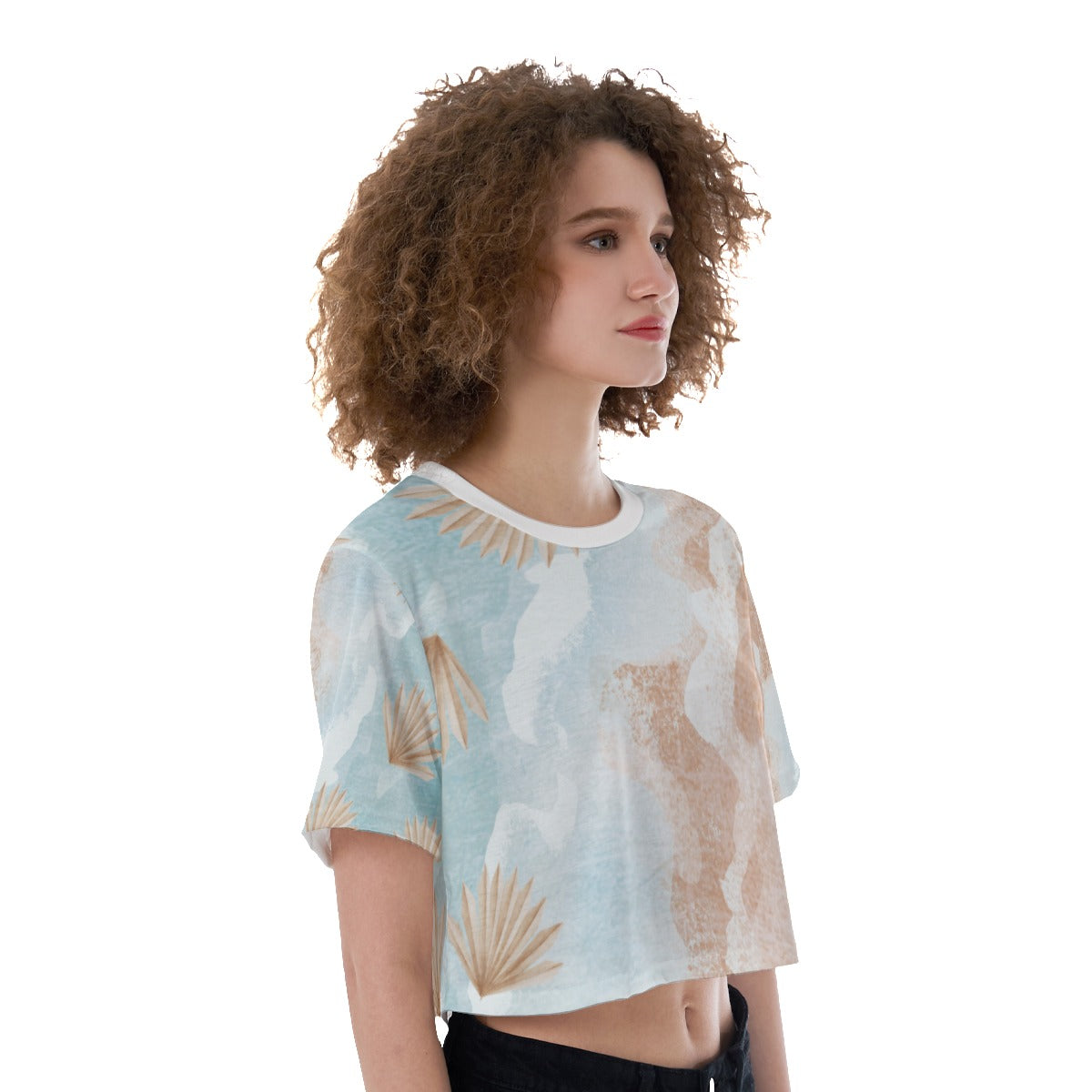 Freestyle Women's Short Sleeve Beach Bohemian SeaShell Polyester Crop Tee