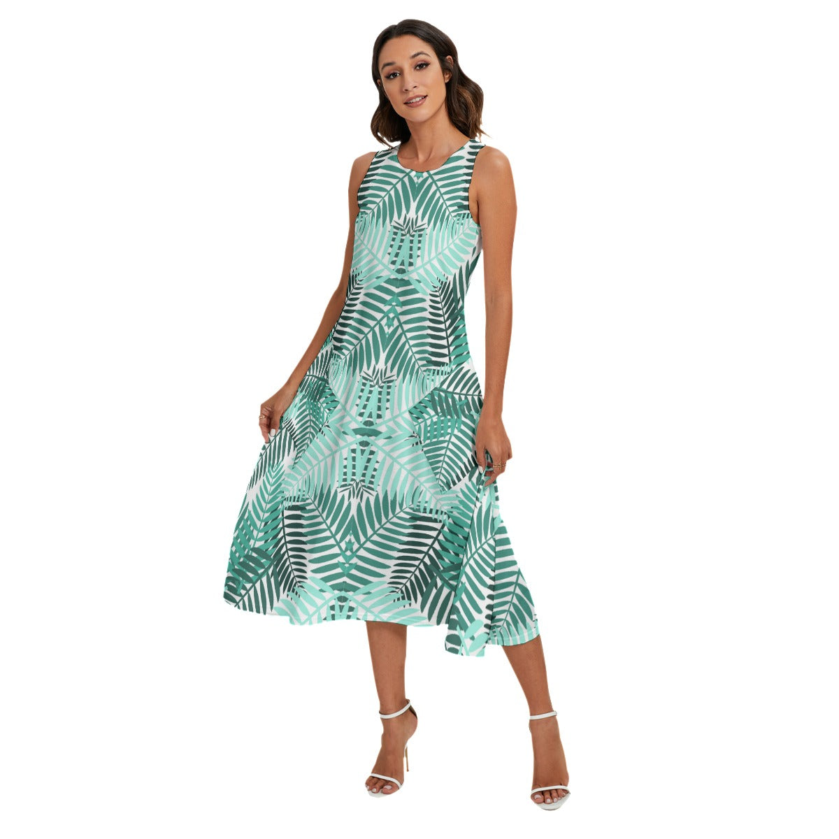 Women's Casual Formal Rainforest Print Dress with Diagonal Pockets