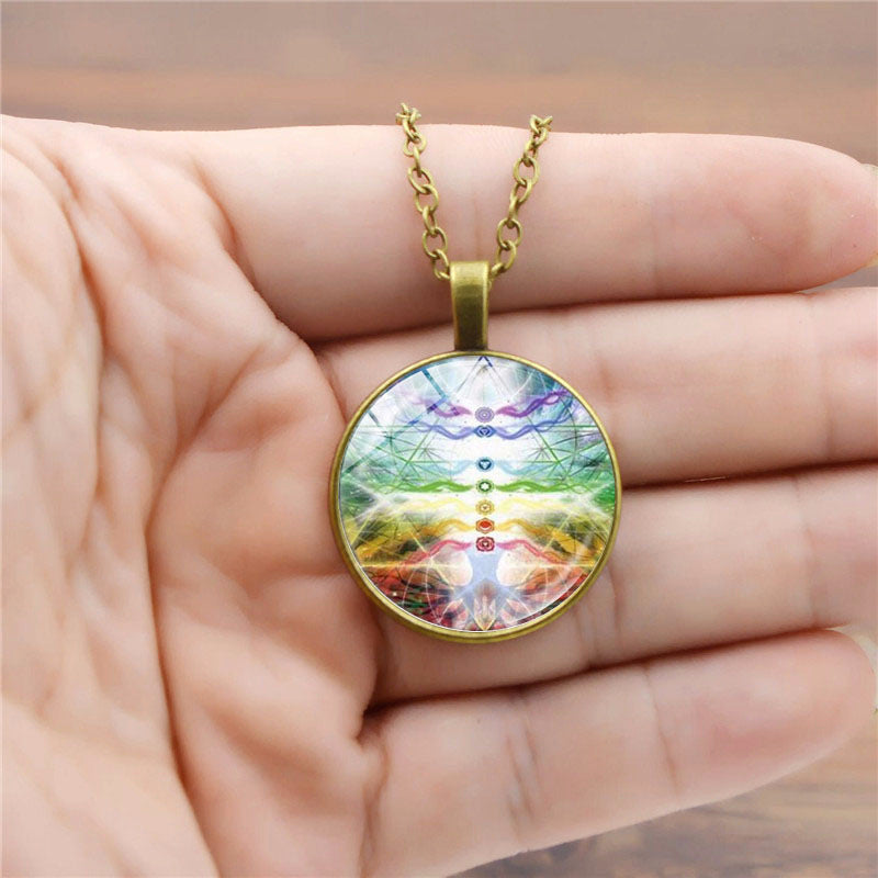 Yoga Meditation Chakra Time Gemstone Necklace Clavicle Chain Pendant Jewelry