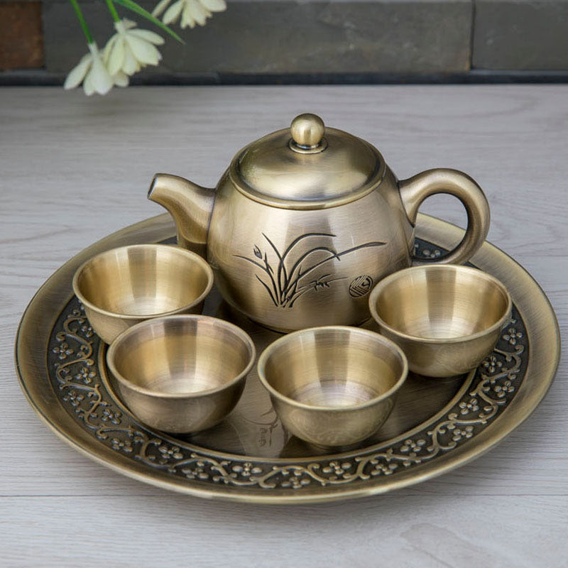Japanese Style Alloy Metal Craft Orchid Creative Tea Set Gift Set