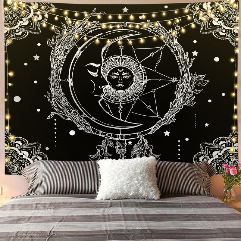 Mandala Tapestry for Home Decor White Black Sun and Moon Tapestry Wall Hanging Bedroom Wall Covering