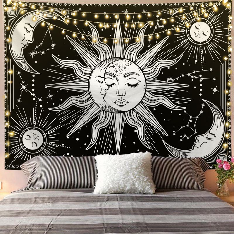 Mandala Tapestry for Home Decor White Black Sun and Moon Tapestry Wall Hanging Bedroom Wall Covering