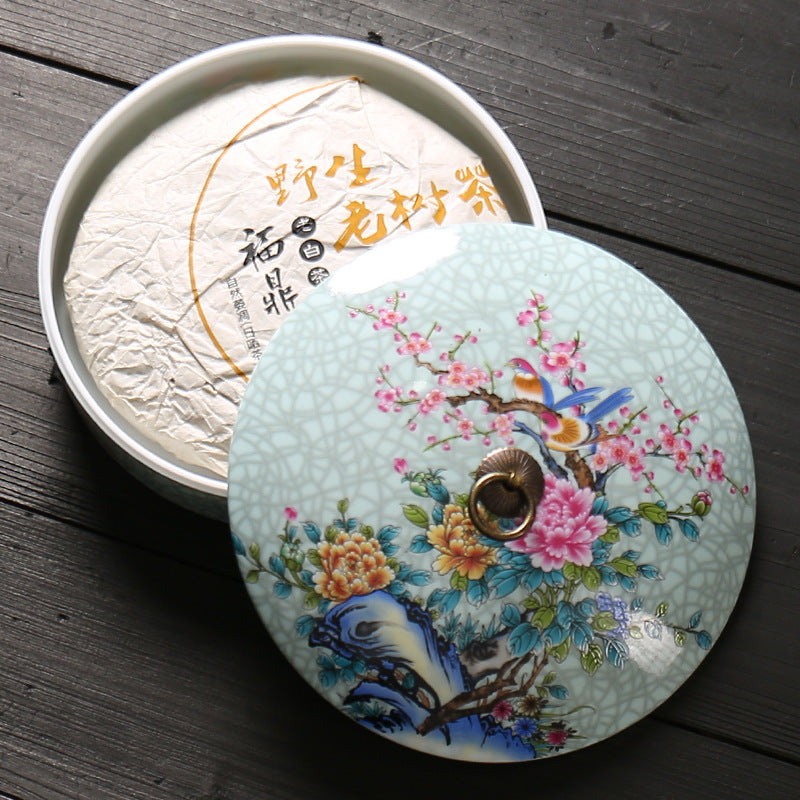 Enamel Tea Caddy Ceramic Sealed Pu'er Tea Box Tea Cake