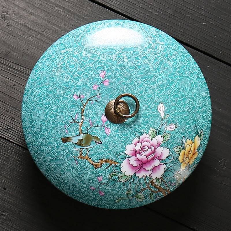 Enamel Tea Caddy Ceramic Sealed Pu'er Tea Box Tea Cake