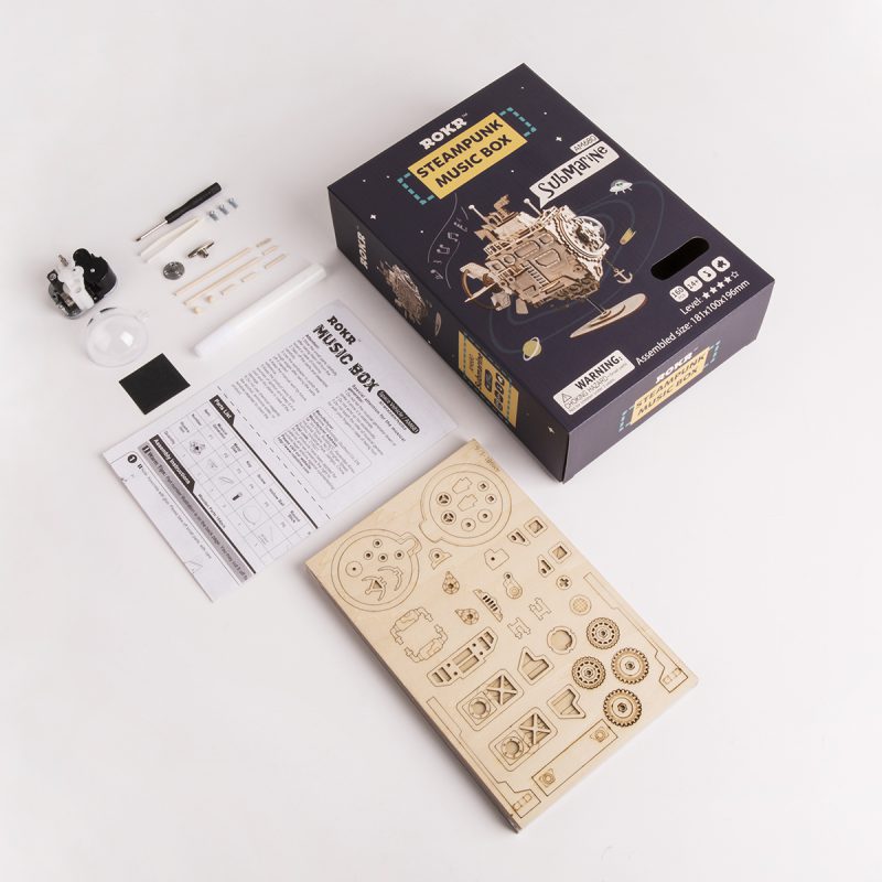 Robotime ROKR Robot Steampunk Music Box 3D Wooden Puzzle Assembled Model Building Kit Toys For Children Birthday Gift