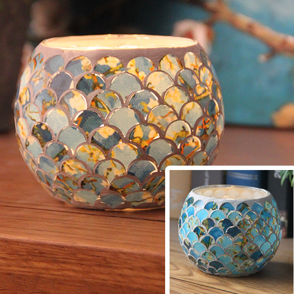 Mosaic Glass Candle Holder Tealight Votive Candle Home Decor