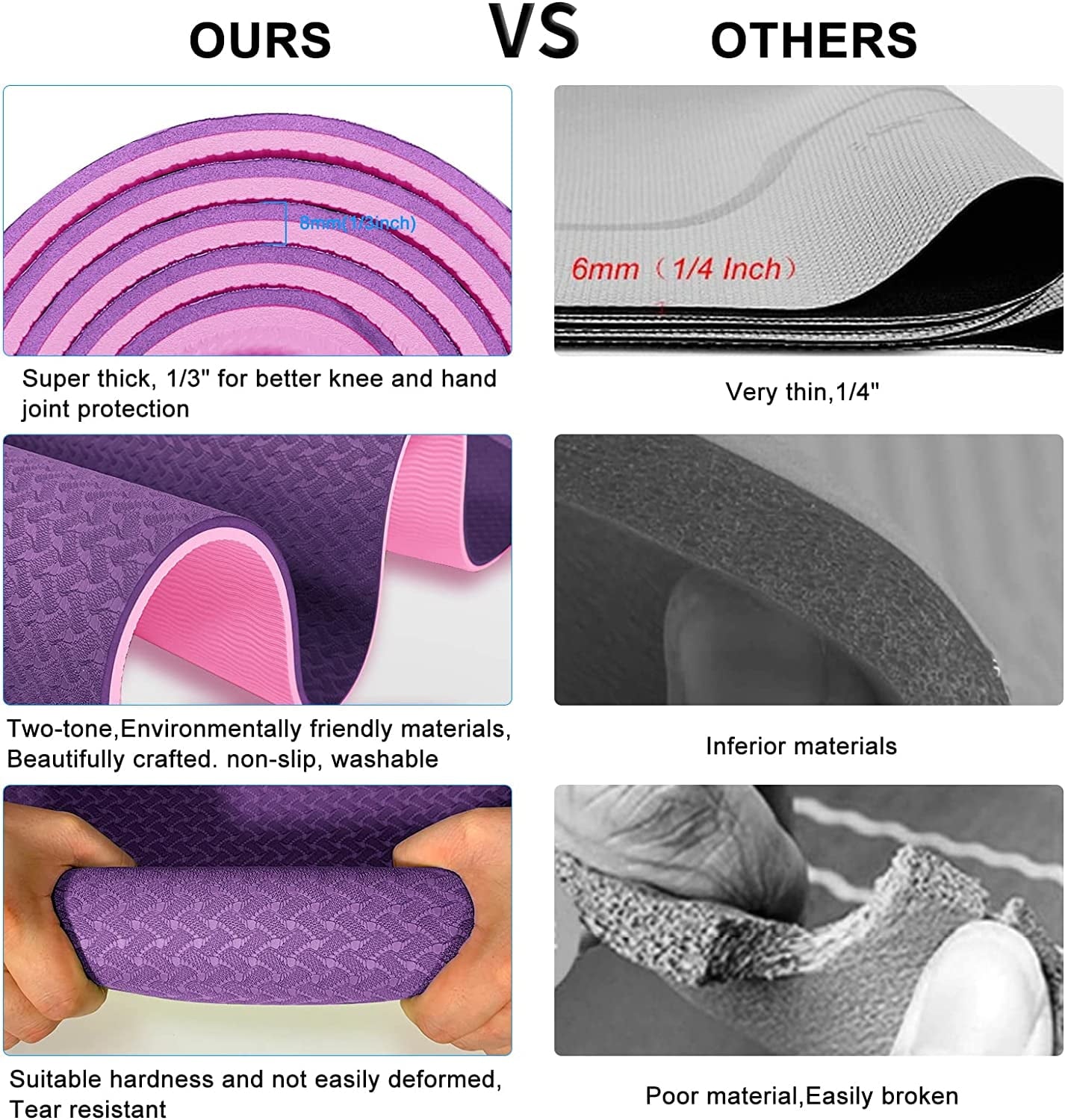 QMKGEC Yoga Mat 1/3 inch Exercise Mats 8mm TPE Non Slip Extra Thick