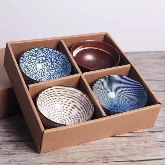 Japanese Inspired Single Porcelain Bowls or (4-Set)