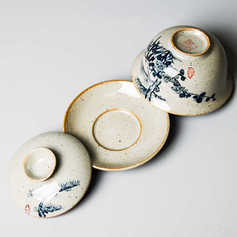 Sancai Cover Bowl Vintage Hand-painted Blue And White Tea