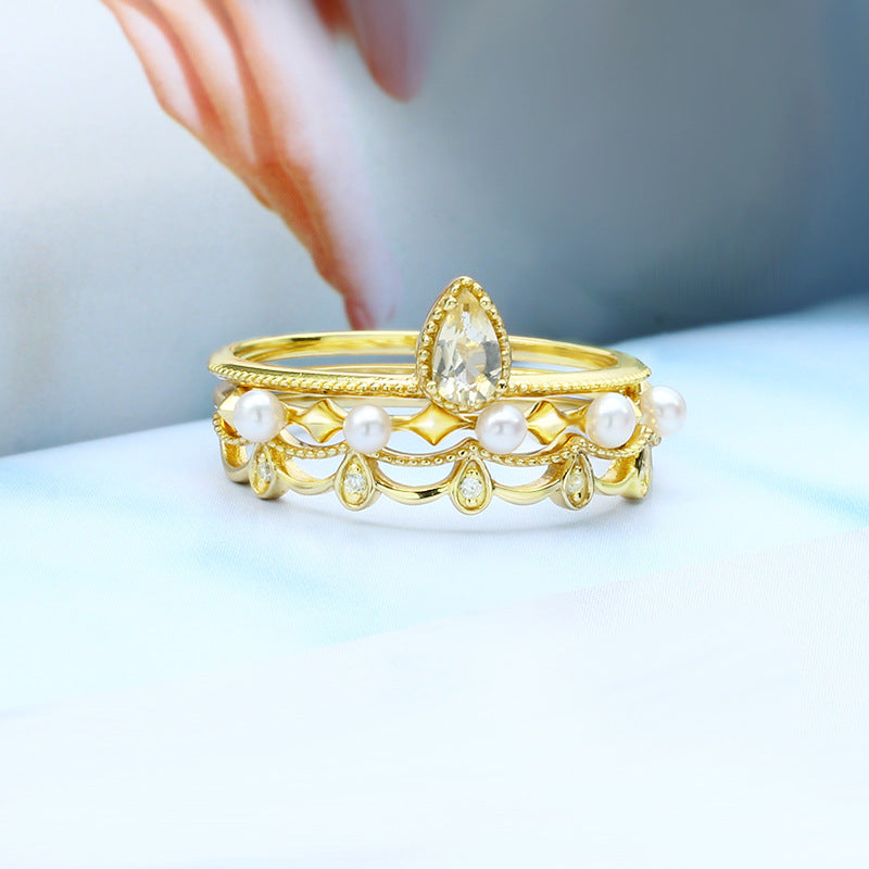 14K Gold-Plated Vintage Ring Set Elegant Dainty