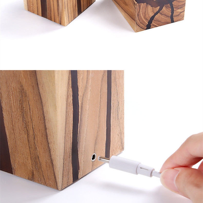 Creative Table Lamp Adjustable Bedside No Glare Decorative Wood Brown Color Led Desk Lamp With USB Charging Night Light For Bedroom Brown