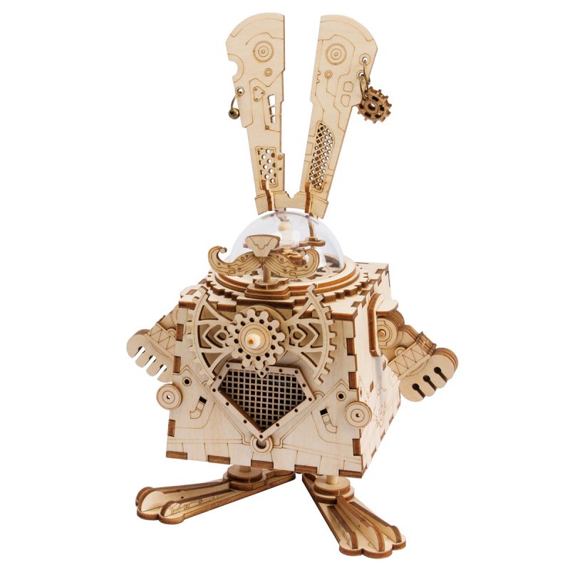 Robotime ROKR Robot Steampunk Music Box 3D Wooden Puzzle Assembled Model Building Kit Toys For Children Birthday Gift