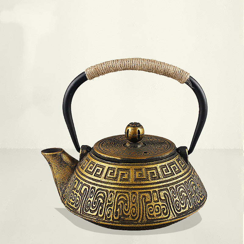Golden Flat Ancient Writing Iron Pot, Cast Iron Pot Ornament Decoration