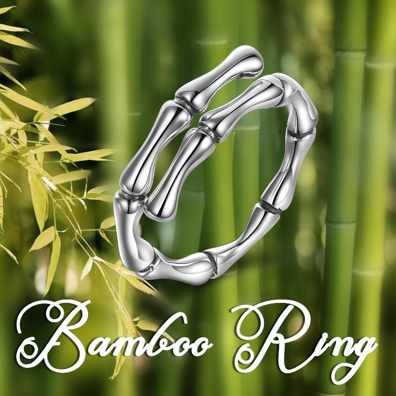Bamboo Adjustable Ring Sterting Silver Open Ring Bamboo Rose Knot Adjustable Band Christmas Jewelry Gifts for Women Men