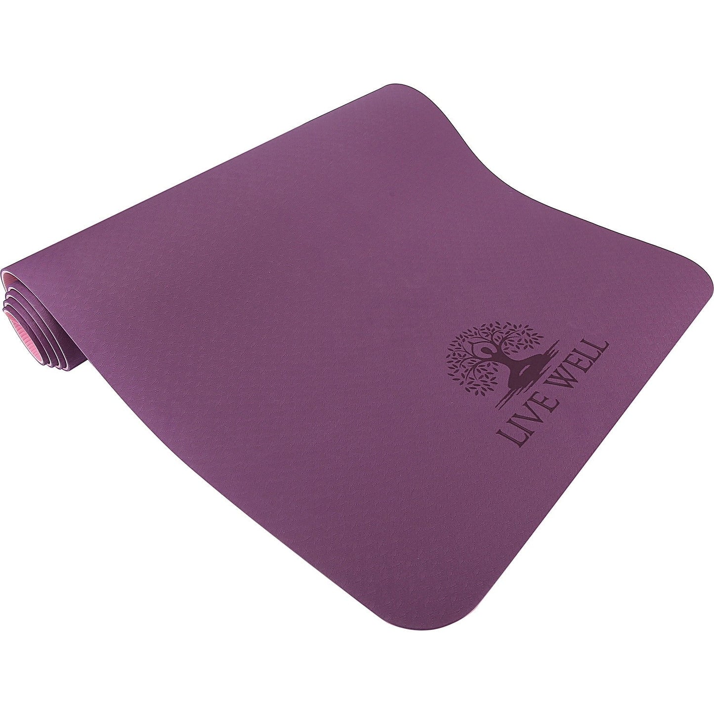 LIVE WELL Dual Color TPE Yoga Mat - Purple/Pink, 6ft x 2ft, 6mm Thick