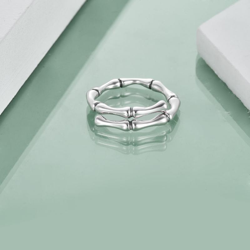 Bamboo Adjustable Ring Sterting Silver Open Ring Bamboo Rose Knot Adjustable Band Christmas Jewelry Gifts for Women Men
