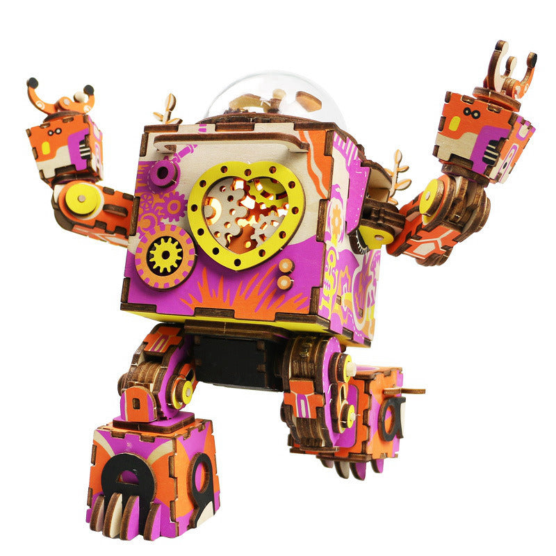 Robotime ROKR Robot Steampunk Music Box 3D Wooden Puzzle Assembled Model Building Kit Toys For Children Birthday Gift