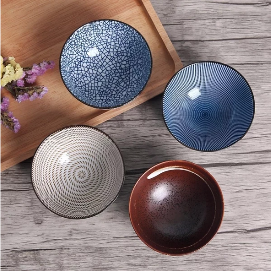 Japanese Inspired Single Porcelain Bowls or (4-Set)