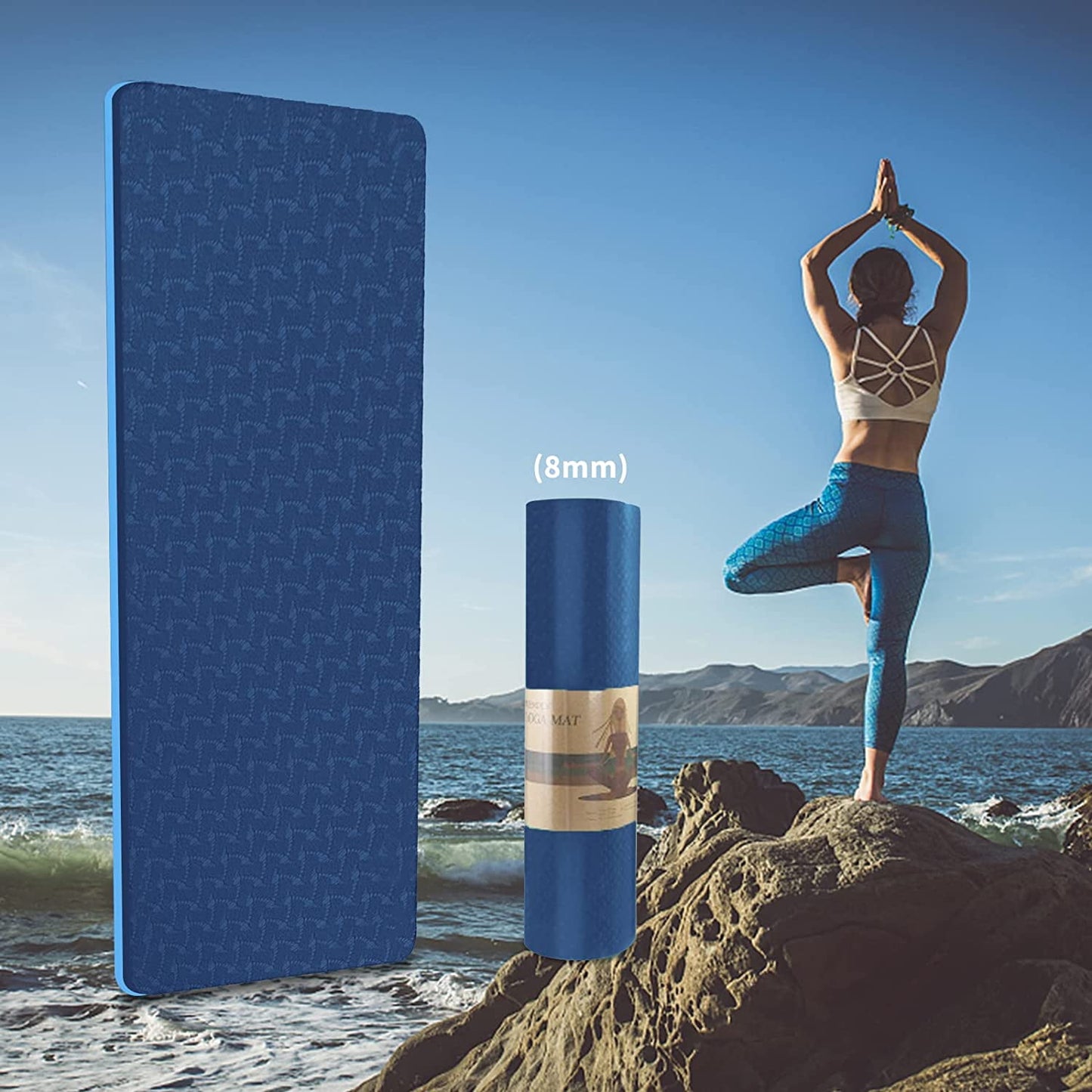 QMKGEC Yoga Mat 1/3 inch Exercise Mats 8mm TPE Non Slip Extra Thick