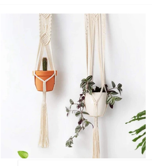 4 Pack - Cotton Macrame Plant Hangers & Shelf