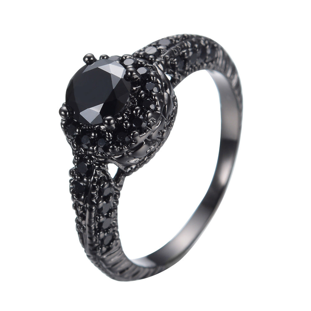 Round Black Obsidian Stone Ring Men's Trendy Unique Ring