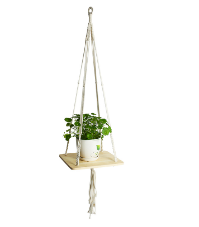 4 Pack - Cotton Macrame Plant Hangers & Shelf