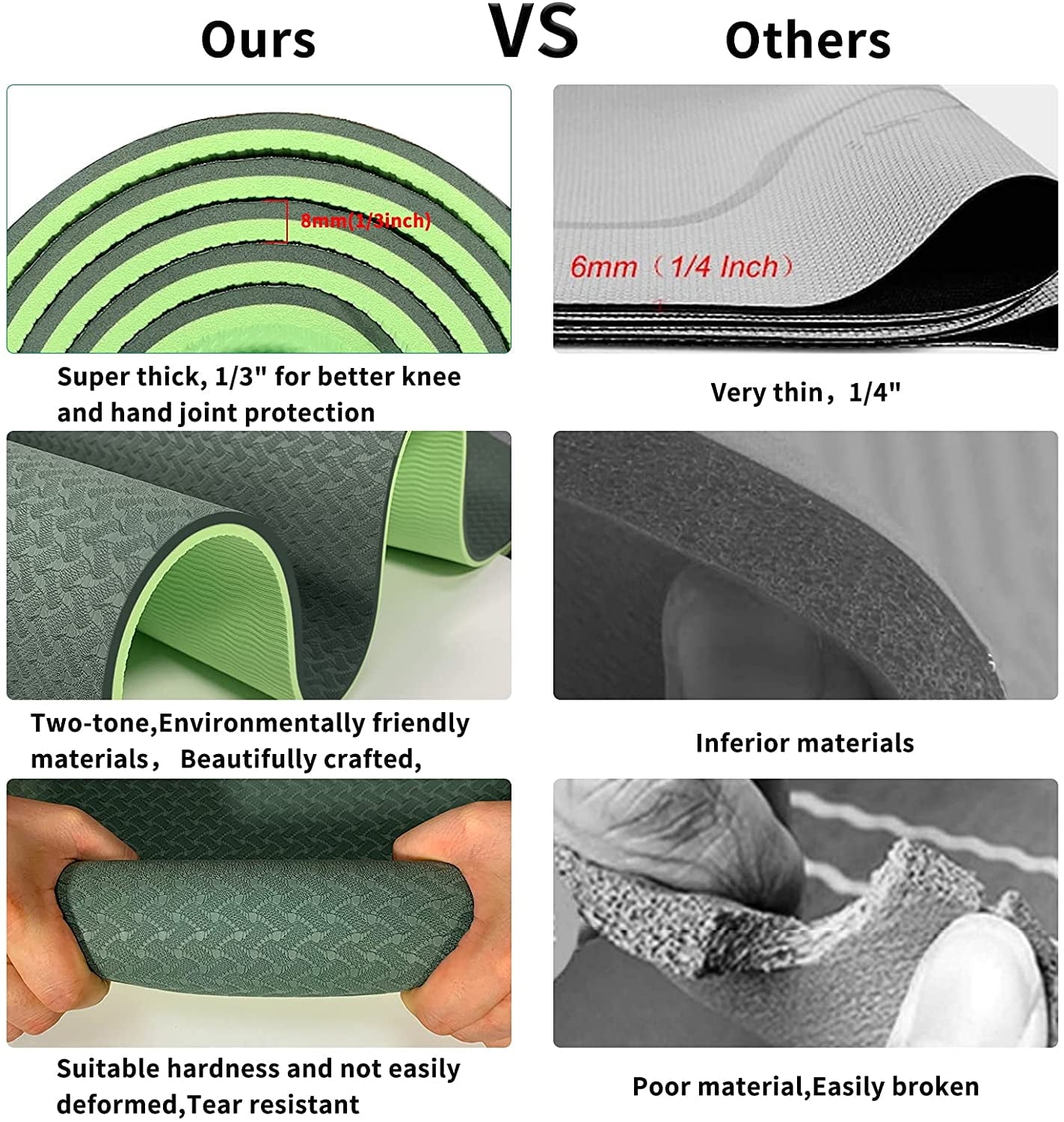 QMKGEC Yoga Mat 1/3 inch Exercise Mats 8mm TPE Non Slip Extra Thick