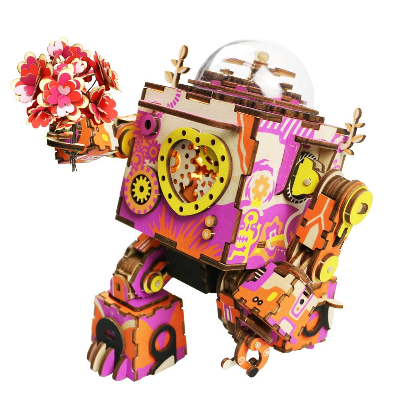 Robotime ROKR Robot Steampunk Music Box 3D Wooden Puzzle Assembled Model Building Kit Toys For Children Birthday Gift